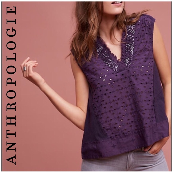 Anthropologie Tops - Anthropologie Akemi + Kin Purple Eyelet Top Blouse